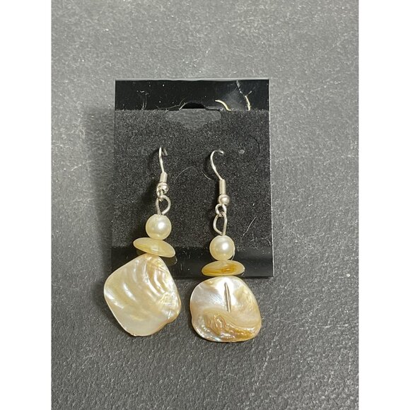 Dangle Earrings With Pearlescent Shell & Pearl Accents - Picture 1 of 3